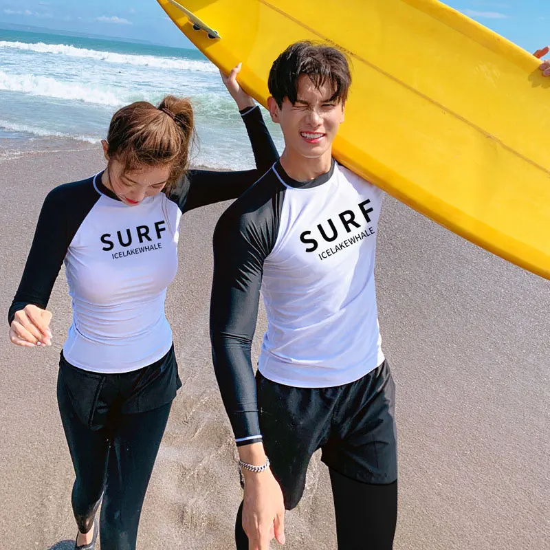 

Men's Women's 4pcs Set Long Sleeve Rashguard UPF 50 Sun Protection Swimsuit Surf Swim Dive Skin Match Couples Water Sportswears
