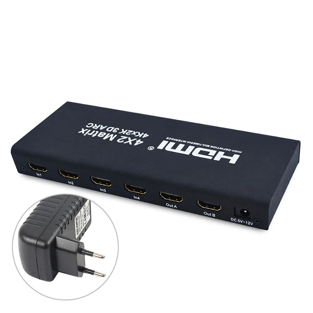 4K HDMI матрица 4X2 с аудио выход HDMI Сплиттер 4 в 2 Выход HDMI 1,4 в 4 к X 2 к/30 Гц с пультом дистанционного управления и адаптером питания - Длина: EU plug