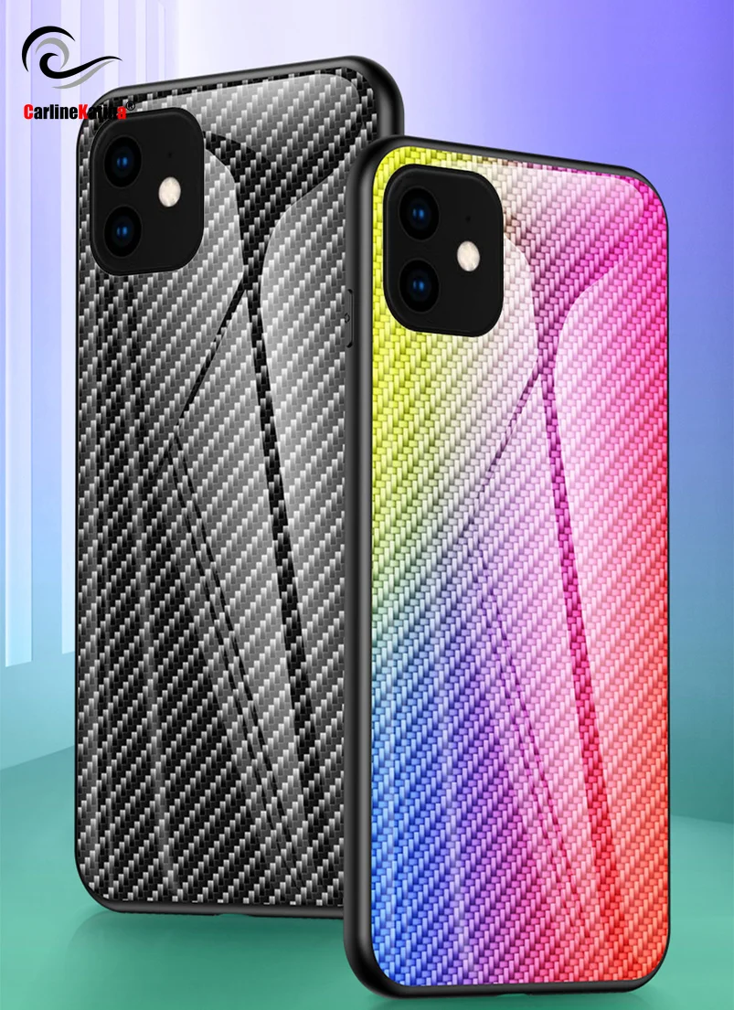 

Colorful Carbon Fiber Pattern Gradient Tempered Glass Phone Case for IPhone 11 Pro Max Anti-fall and Scratch Prevention Case
