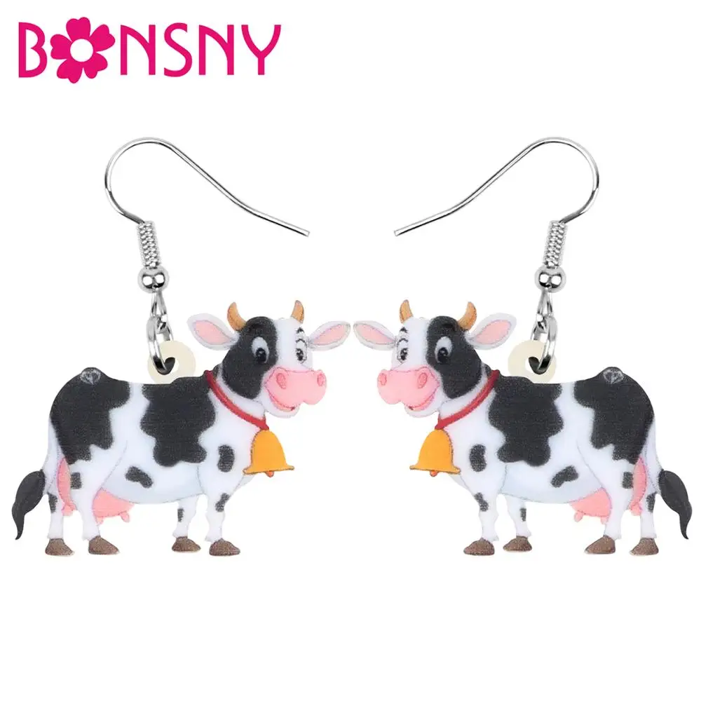 Bonsny Acrylic Anime Bell Cow Dairy Cattle Earrings Farm Animal Drop Dangle Jewelry Ornaments For Women Girl Teen Kid Charm Gift | Украшения