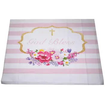 

7*5ft Photography Backdrops Baptism First Communion Christening Floral God Bless Birthday Party baby shower banner, Pink+White