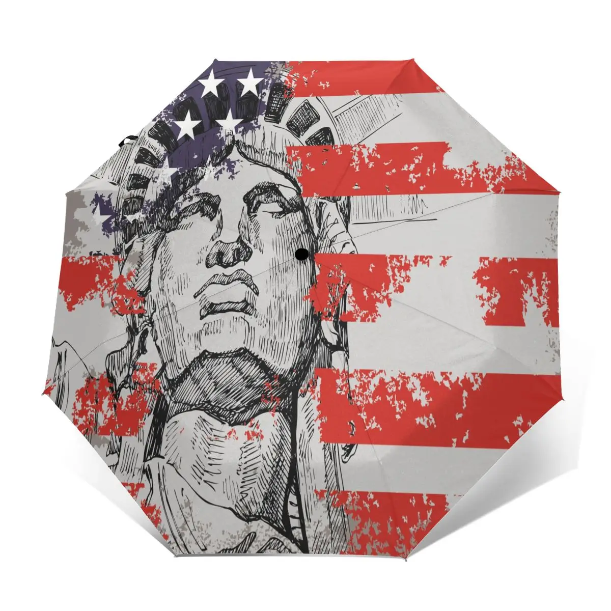 Sunny Umbrella American Flag With Statue Of Liberty Automatic Folding