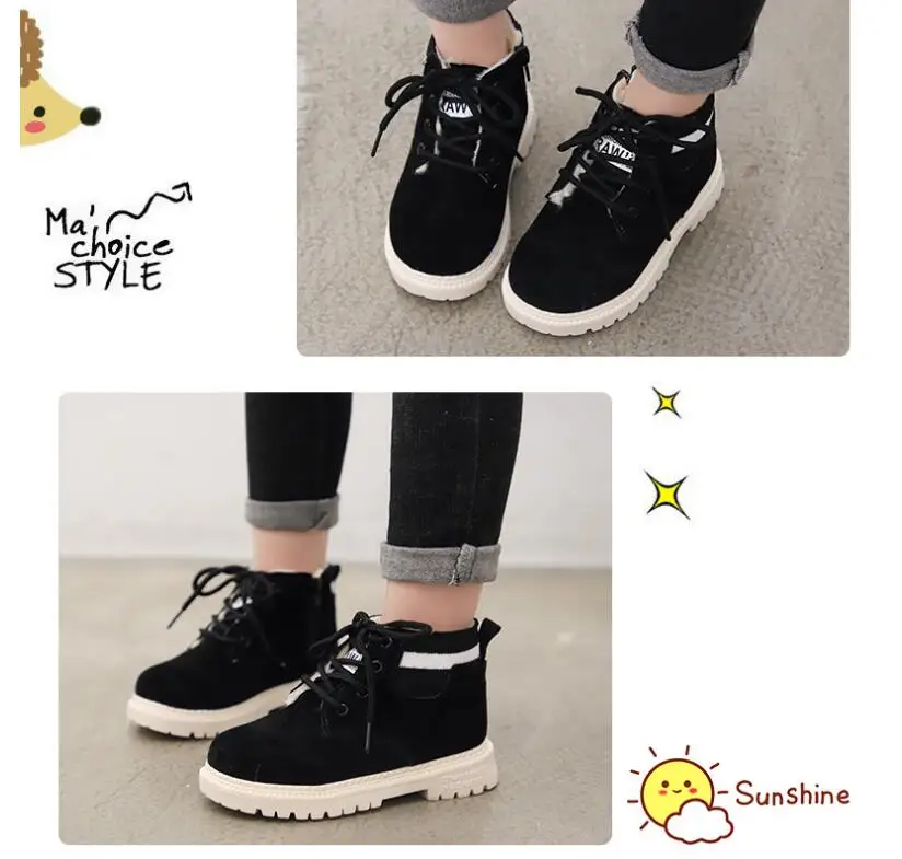 New Winter Fashion Child Leather Snow Boots For Girls Boys Warm Martin Boots Shoes Casual Plush Child Baby Toddler Shoe