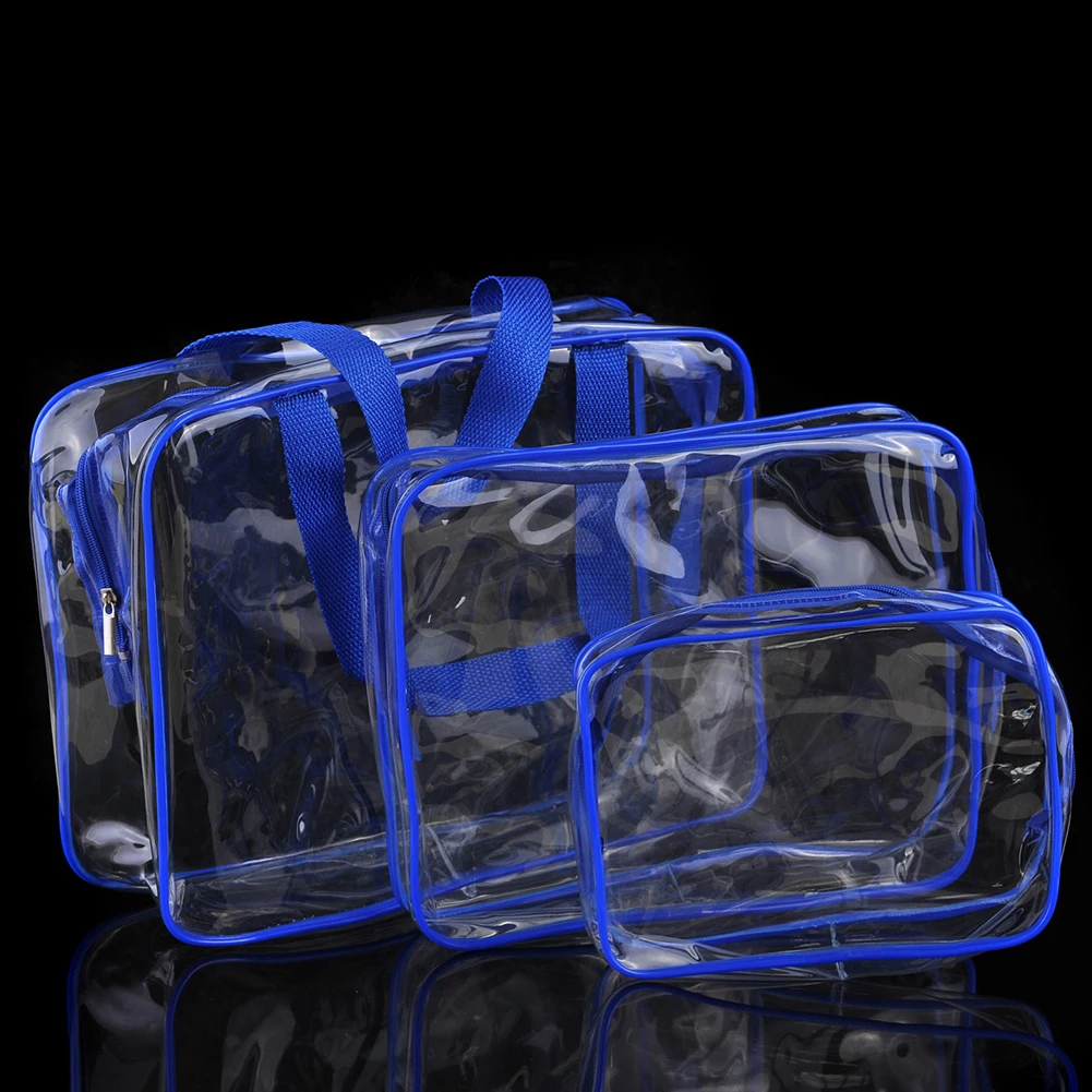 

3 Pcs Set Carry Pouch Waterproof Makeup Bag Toiletry PVC Zippered Multi-Sizes Organizer Case Transparent Travel Cosmetic Wash