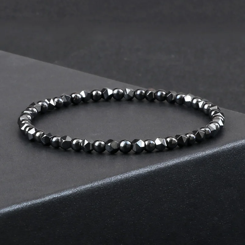 stone bead bracelet 4mm Beads Bracelet Irregular Hematite Men Handmade Stretch Jewelry Black Lava Stone Charms Bracelets For Women Friendship Gifts