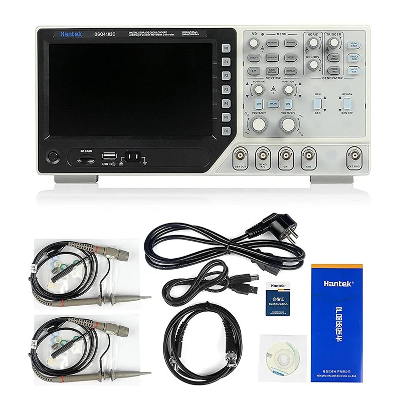 Hantek DSO4102C Цифровой мультиметр-Осциллограф USB 100 МГц 2 канала 7 дюймов 64K цветной ЖК-дисплей генератор сигналов