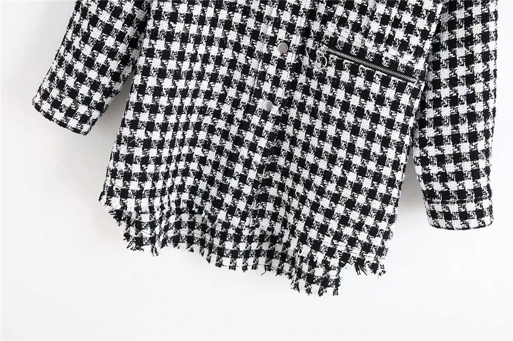 ZA Женская куртка модная Новая Осенняя зимняя женская клетчатая саржевая куртка богемная Женская свободная куртка с отворотом и длинным рукавом