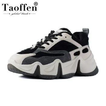 

Taoffen 2020 Ladies Thick Sole Real Leather Sneakers Fashion Lace Up Casual Outdoor Shoes Women Daily Sneakers Size 35-40