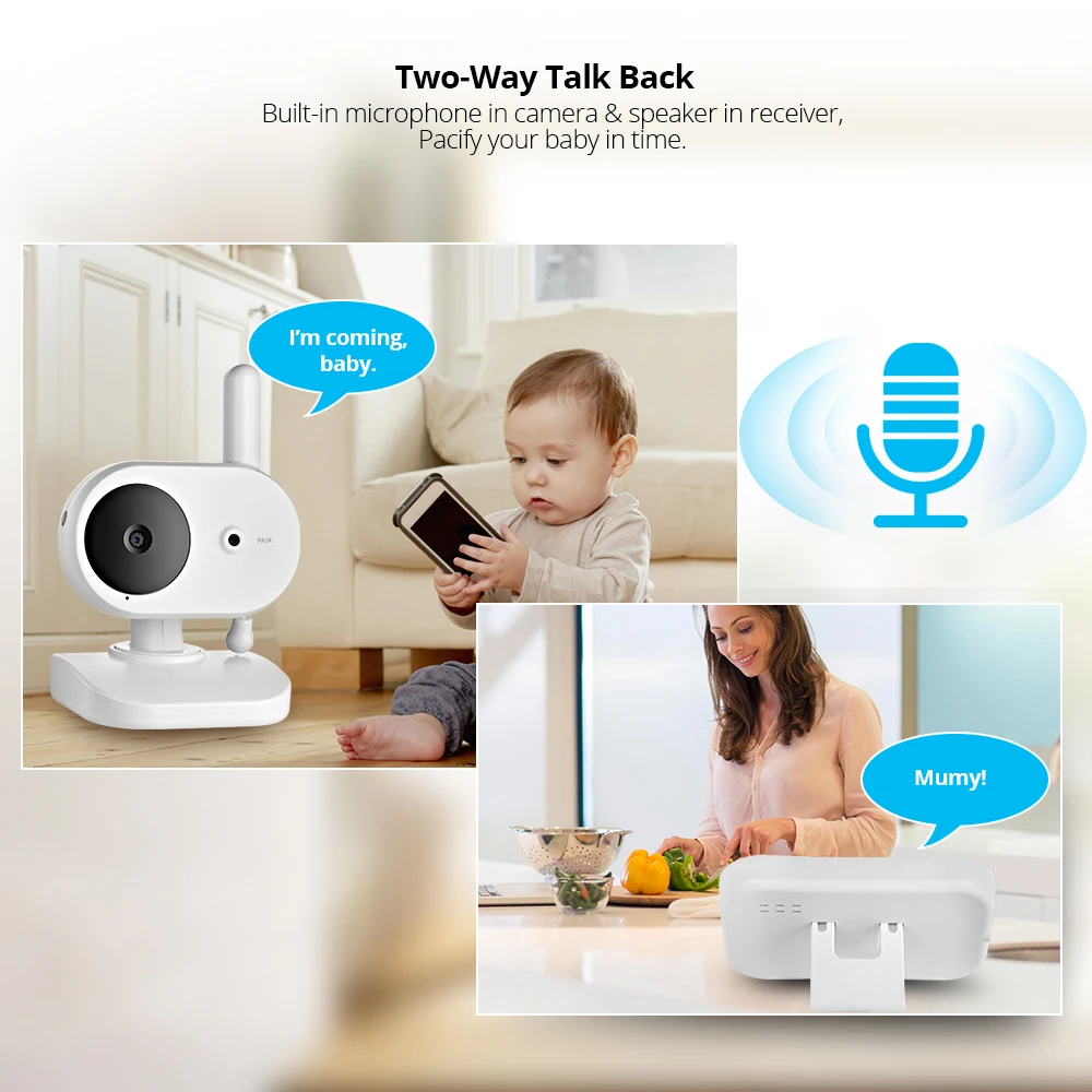  FUERS 3.5 Inch Portable LCD Color Wireless Video and Audio Baby Monitor Night Vision Camera Two Way