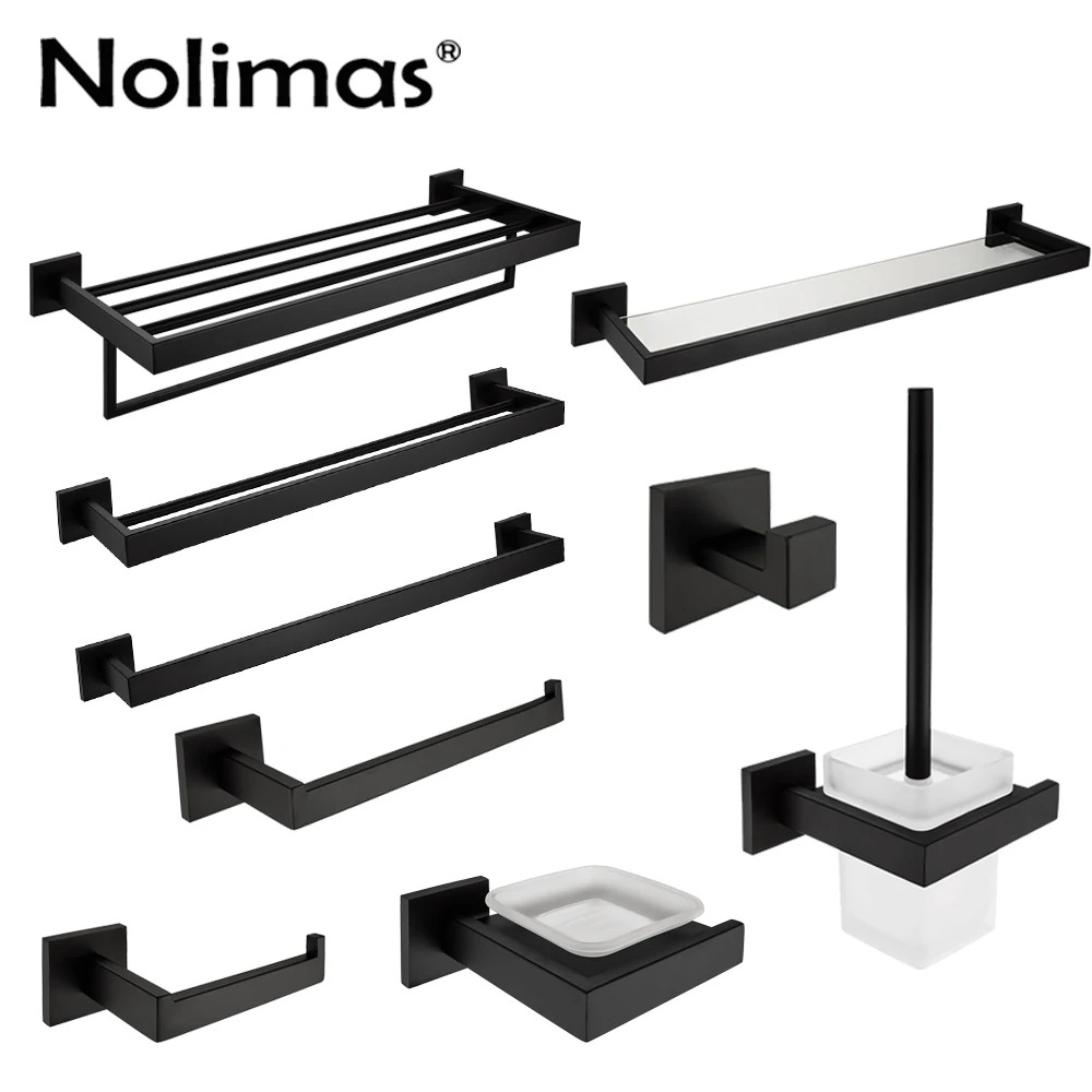 SUS 304 набор из нержавеющей стали для ванной комнаты, Черный Матовый держатель для бумаги, держатель для зубной щетки, держатель для полотенец, аксессуары для ванной комнаты