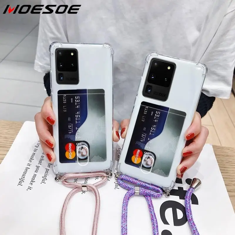 Для Samsung Galaxy A71 A51 A70 A50 A81 A91 Note 8 9 ожерелье через плечо шнур прозрачный слот для карт