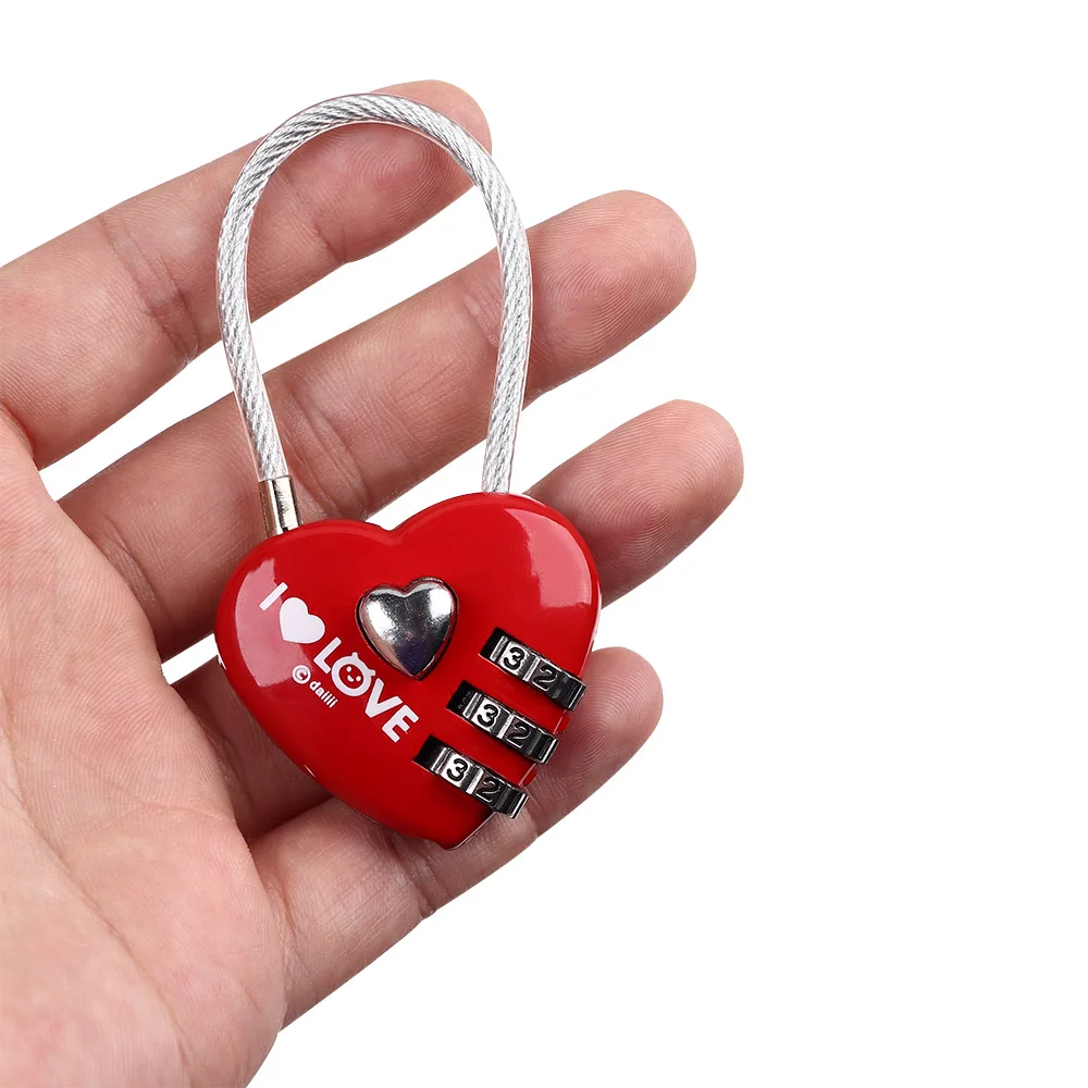 Red Maxmartt Heart Shape 3 Digit Code Combination Luggage Bag Lock Password Security Couple Padlock