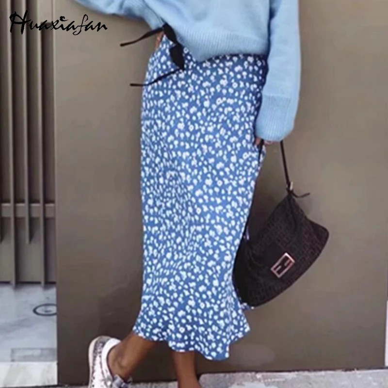 

Huaxiafan flower printted skirts women long skirts vintage boho style maxi high waist elegant female chiffon skirts 2019 new
