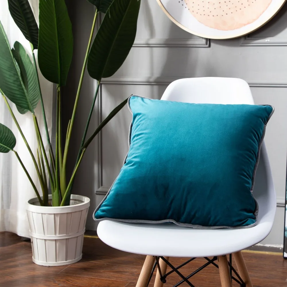 

Luxury Peacock Blue Turquoise Velvet Cushion Cover Pillow Case Lumber Pillow Case