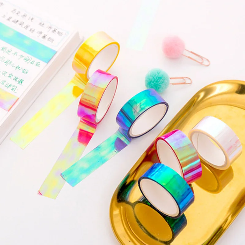 Decorative Adhesive Flash Tape Scrapbooking Tools Laser Stickers OPP Cool Candy Color Tapes For DIY Office Stationery Supplies | Дом и сад