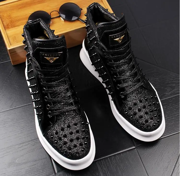 Luxury Rivet Men's Shoes Designer Men Punk High Tops Gold Light Bottom Casual Platform Shoes Zapatillas Hombre Non-leather Shoes - AliExpress