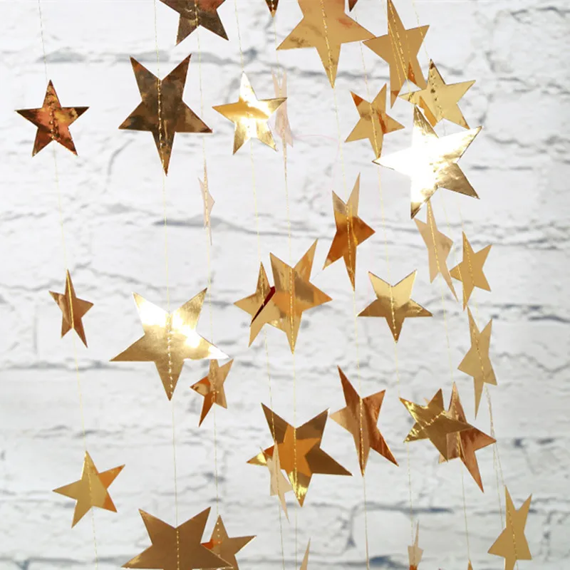 Рождественские украшения для дома 4 м МЕРЦАЮЩАЯ звезда снежинка из бумаги гирлянды кулон год Декор Noel Navidad украшения Kerst - Цвет: star gold