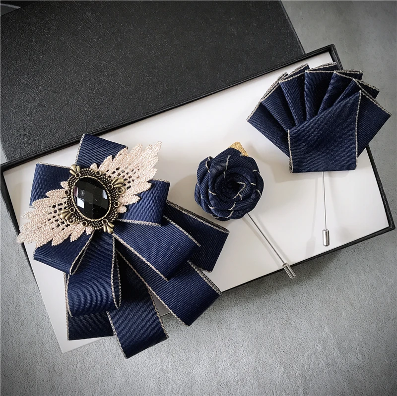 2pcs Bow Tie Set Для мужчин женщин ленты галстук-бабочка цветок брошь булавка Карманный квадратный набор жениха Свадебная рубашка кристалл галстук Стразы носовые платки с бантиком - Цвет: 2pcs Bow Tie Set