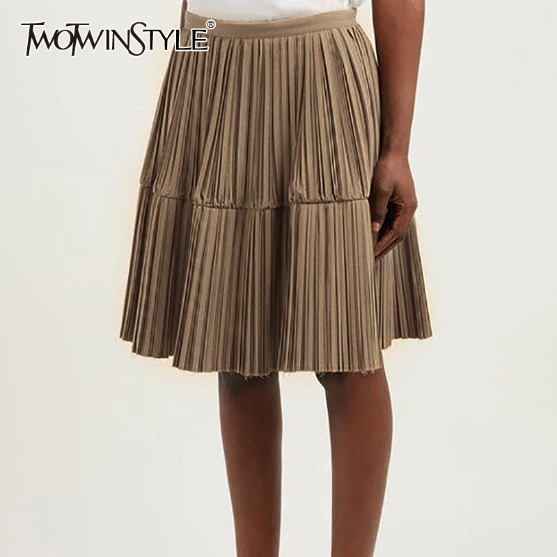 TWOTWINSTYLE винтажные однотонные женские плиссированные юбки с высокой талией Осень Зима мини юбка для женщин модная одежда