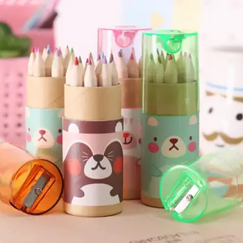 

12Pcs Mini Bear Cartoon Colored Pencil Case Drawing Set With Sharpener for girls school Children's Gifts back to school office