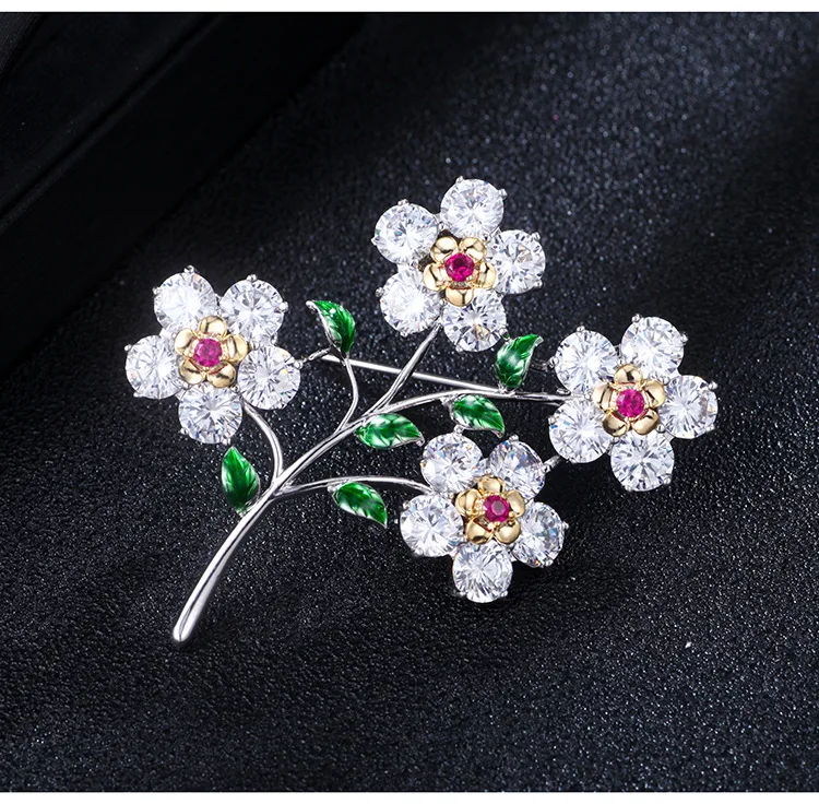 Luxury AAA Zircon Rose Sunflower Dandelion Brooches Pins Jewelry Rhinestone Cubic Zirconias Brooch for Women Wedding Bouquet Pin