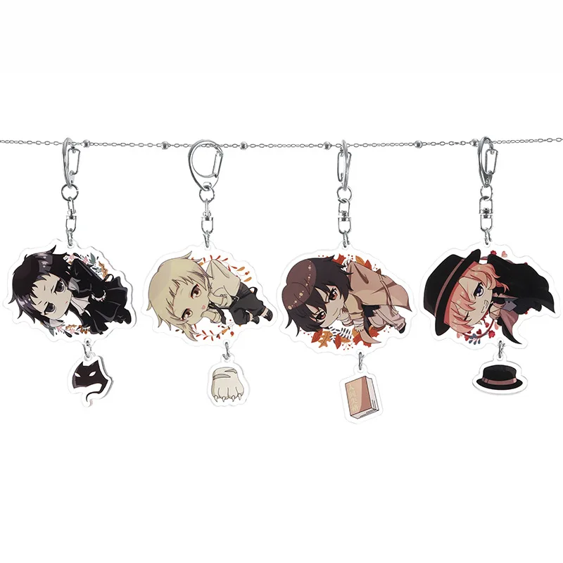 

Stray Dogs keychian Dazai Osamu Nakahara Chuya Akutagawa Ryunosuke Nakajima Atushi cute fun cartoon Acrylic key chain jewelry