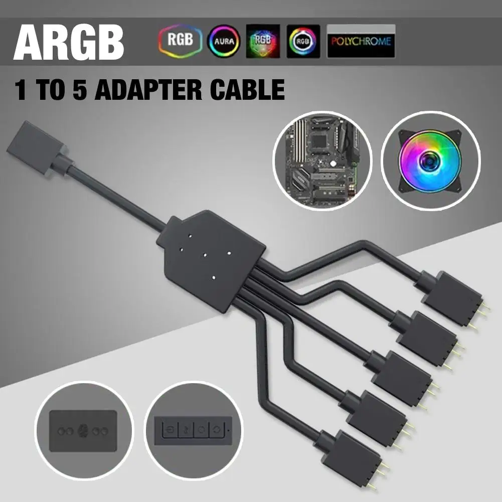 Вентилятор RGB разветвитель кабеля 3 контактный разъем 5В ARGB сплиттер 1 до 5 кулер
