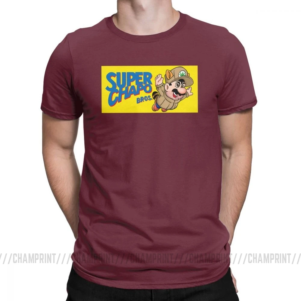 Super Chapo Bros, мужские футболки, Супер Марио, крутая футболка, короткий рукав, вырез лодочкой, хлопковая футболка размера плюс, одежда - Цвет: Бургундия