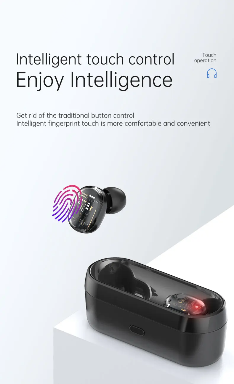 5,0 беспроводные Bluetooth наушники с сенсорным управлением, водонепроницаемые стерео музыкальные Bluetooth наушники, гарнитура для телефона, наушники