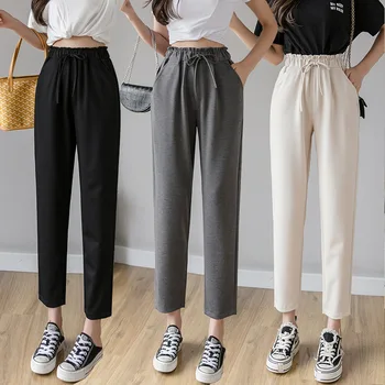 

2020 Autumn New Lace-up Casual Pants Women's Baggy Pants All-match Straight-Leg Pants Harem Pants Capri-Pants Women