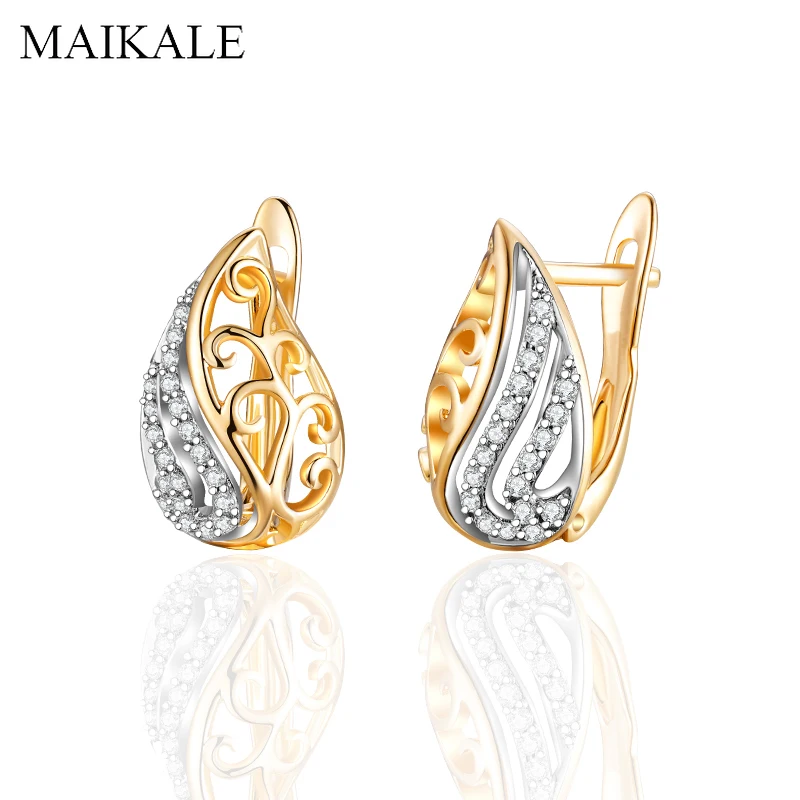 

MAIKALE New Classic Cubic Zirconia Gold Statement Stud Earrings Hollow Leaf Earrings for Women Jewelry Simple Gift Brincos