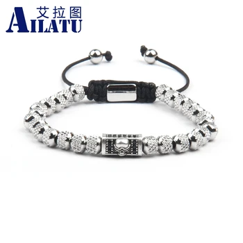 

Ailatu Luxury Men' s Lion Head Bracelet Antique Silver Color Skull & Anchor Beads Jewelry with 6mm Stainless Steel Beads