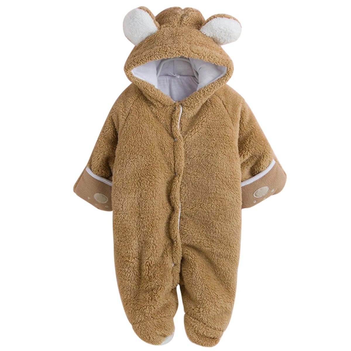 

Puseky 2019 new babies clothes cartoon hooded baby autumn winter rompers plush boy overalls newborn clothing girl