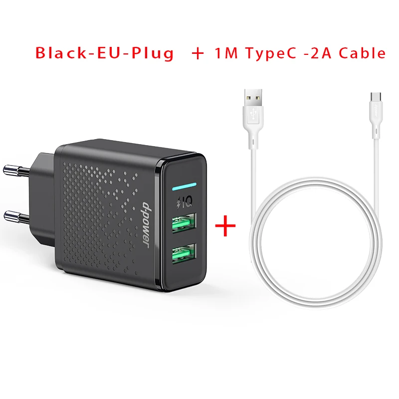 Dpower Dual USB зарядное устройство для телефона 5V 2.4A Быстрая зарядка для iPhone samsung Xiaomi huawei EU штепсельная вилка настенное зарядное устройство для телефона адаптер - Тип штекера: Black-Type-C