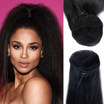 

MUMUPI Drawstring Ponytail Synthetic Clip In Hair Extensions 22inch Long Yaki Straight Wrap Around Women's Hairpieces