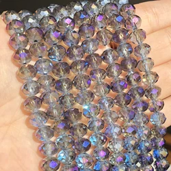 Faceted Clear Glass Crystal Rondelle Beads for Jewelry Making and DIY Projects (AB purple multicolor)