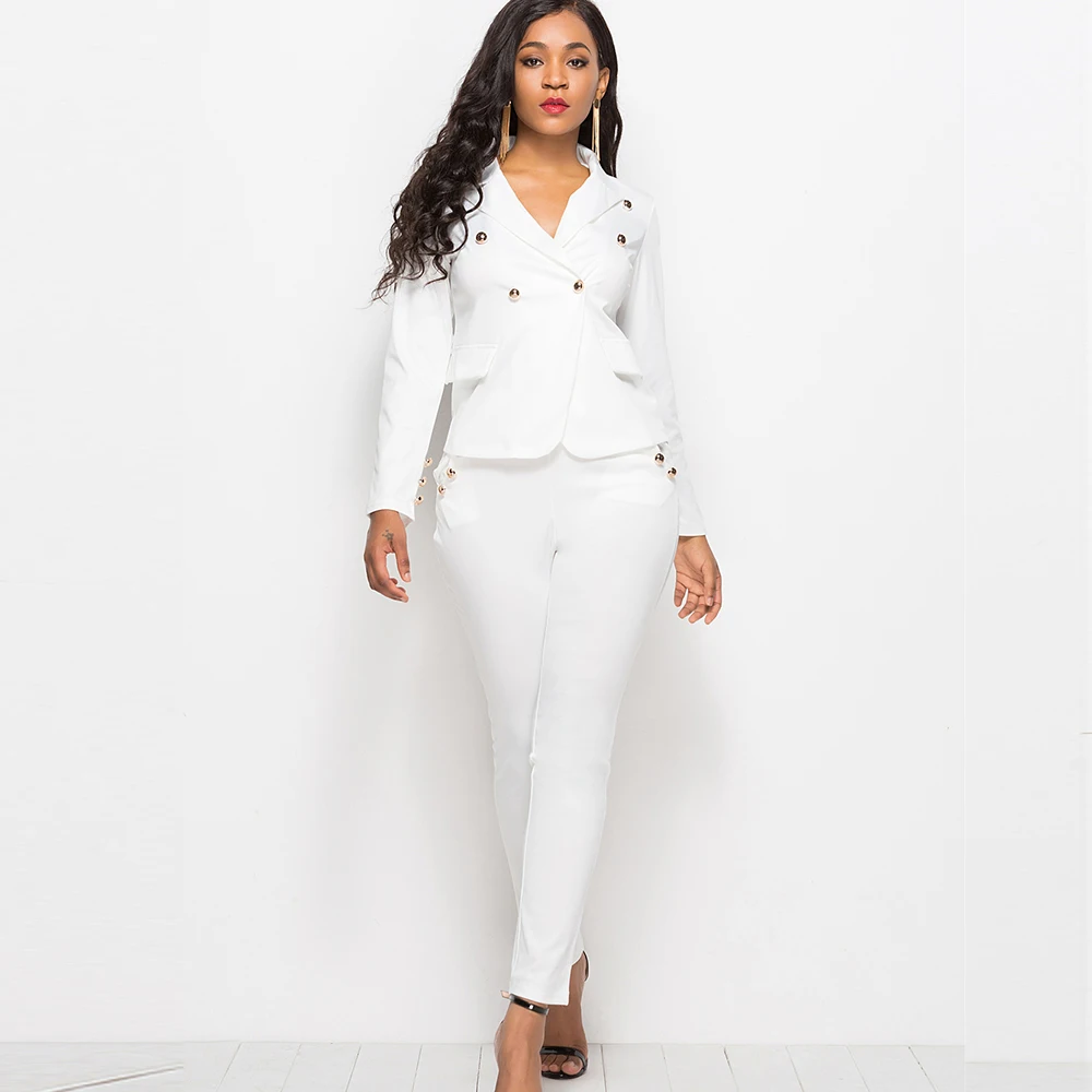 

Fashion Two Piece Set Women Blazer Suit Double Breasted Long Sleeve Blazer Jacket & Pant Business Office Wear Blazer Set