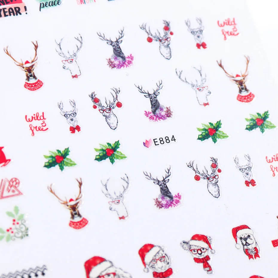 11 стикеров для ногтей, Рождественский дизайн, переводная наклейка, маникюрные слайдеры, Мультяшные, красивые, для ногтей, тату, фольга, LAE875-896