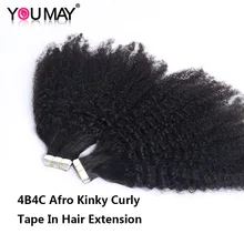 Afro Kinky Krullend Tape In Human Hair Extensions Voor Zwarte Vrouwen 4b4c Coily Huid Inslag Lijm Onzichtbare Braziliaanse Tape Ins youmay