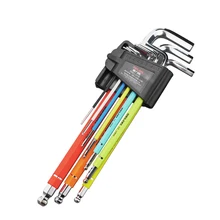 Ensemble de 9 clés Allen à bout sphérique, 1.5mm 10mm, ensemble de 9 pièces de clé en L hexagonale, couple à code couleur Long métrique avec manche, outils à main