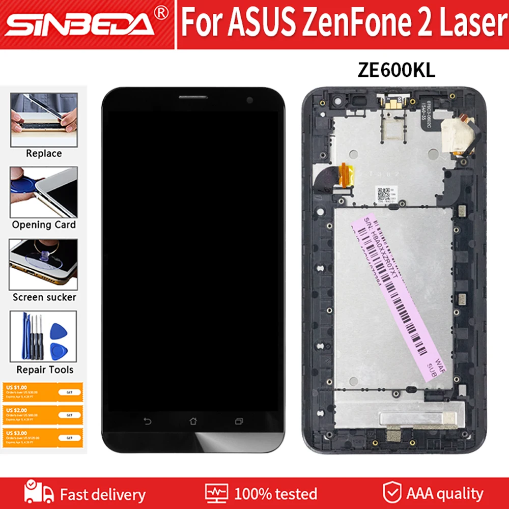 6.0'' Original With Frame For ASUS ZenFone 2 Laser LCD Z00MD ZE600KL Display Touch Screen Digitizer Assembly Replacement | Мобильные