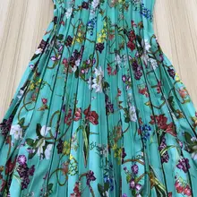 Женская зеленая юбка романтическая Цветочная печать плиссированная юбка