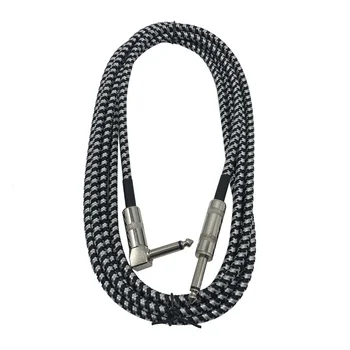 

6 Meters/ 20 Feet Electric Guitar Bass Musical Instrument Cable Cord 1/4 Inch Straight to Right Angle Plug Black White Woven Jac