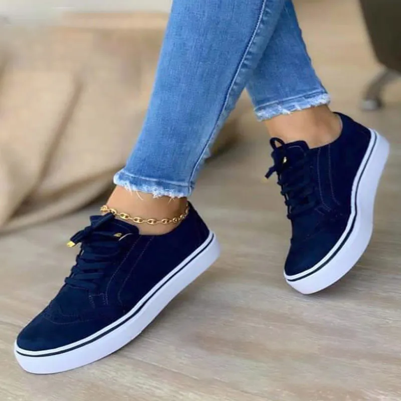 2022 Women Flats Women's Casual Lace Up Shoes Female Platform Suede Footwear Ladies Comforts Breathable Vulcanized Zapatos Mujer