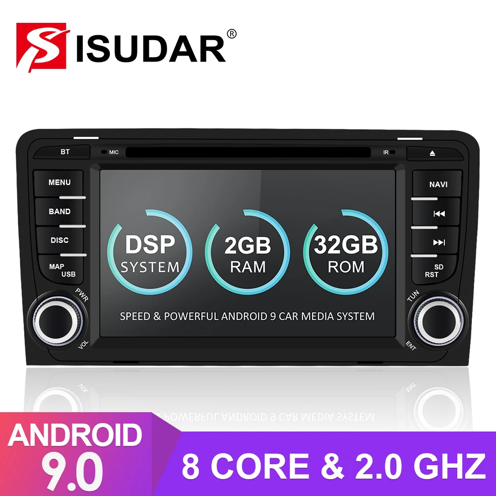Isudar 2 Din Авто Радио Android 9 для Audi/A3/S3 2002-2013 CANBUS Автомобильный мультимедийный Видео DVD gps Восьмиядерный rom 32G USB DVR DSP