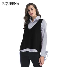 RQUEENA, женские свитера, Осень-зима, Вязанный свитер без рукавов, жилет для женщин, повседневный вязаный свитер с v-образным вырезом, жилеты VE001