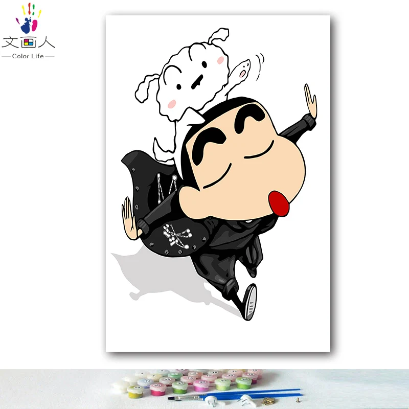 DIY картинки для раскраски по номерам с цветами Crayon Shinchan ювенальная Аниме Картина Рисование Живопись по номерам в рамке дома - Цвет: 8292