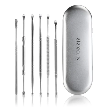 

6 Pcs Ear Wax Removal Kit Ear Curette Earwax Removal Ear Pick Medical Grade Stainless Steel with Storage Box