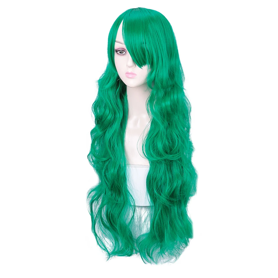 DIFEI волосы 28 дюймов длинные волнистые волосы с наклонной челкой зеленые парики синтетический парик карнавальный парик для костюмированной