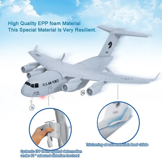C17 RC Drone DIY Aircraft Transport Aircraft 373mm Wingspan EPP RC Drone Airplane 2.4GHz 2CH 3-Axis Aircraft for Children Toy 4